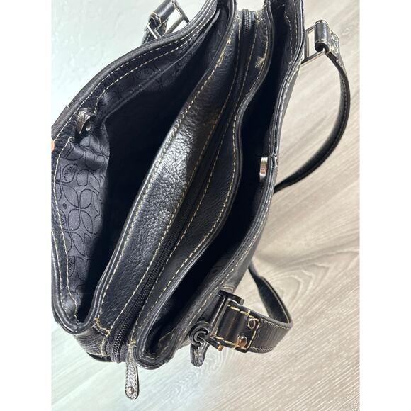 Vintage Fossil 75082 Black Pebbled Leather Handbag Silver Hardware Key - Picture 7 of 8